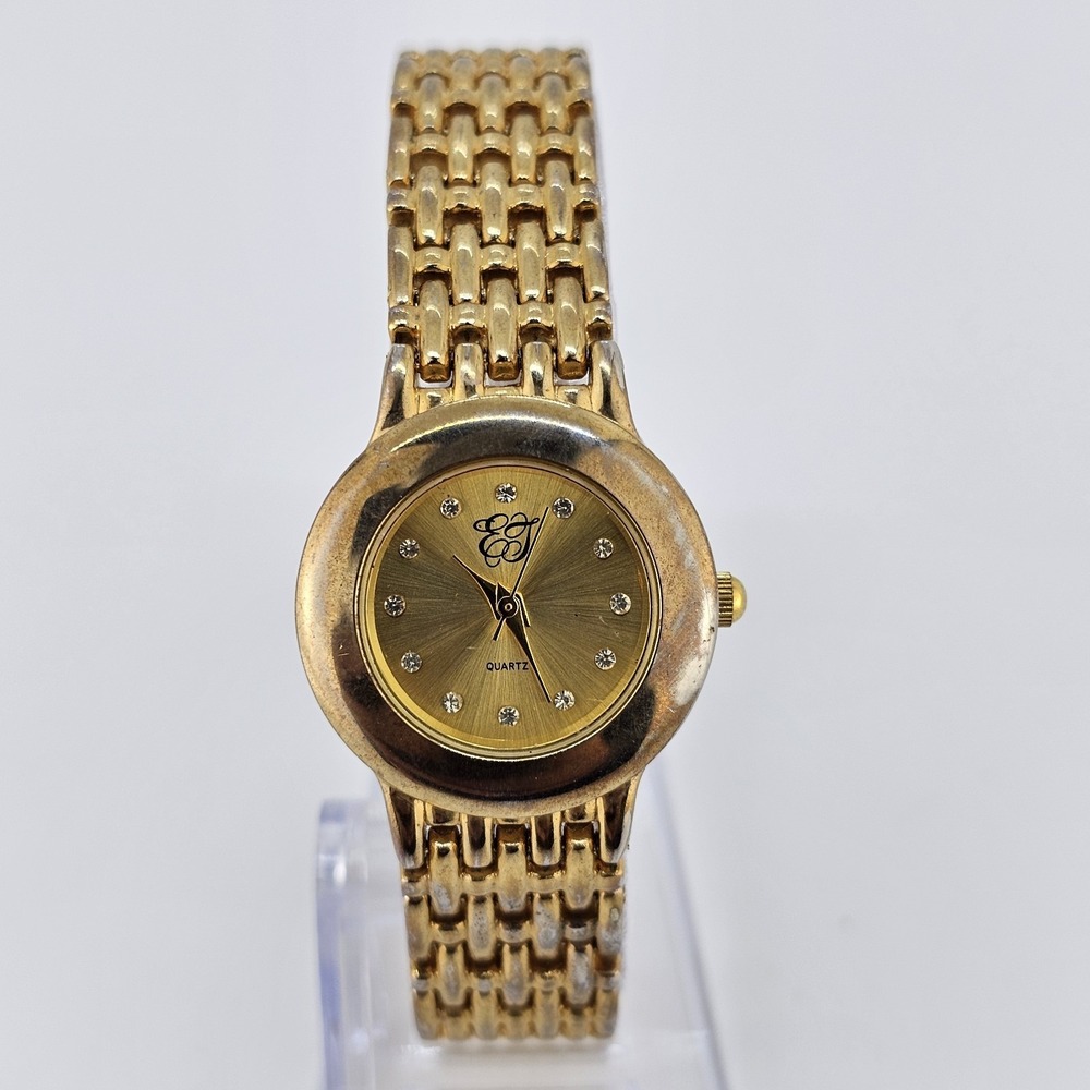 Elizabeth Taylor Women's Watch 26MM Gold Dial Gold Bands 6.5" NEW Battery
